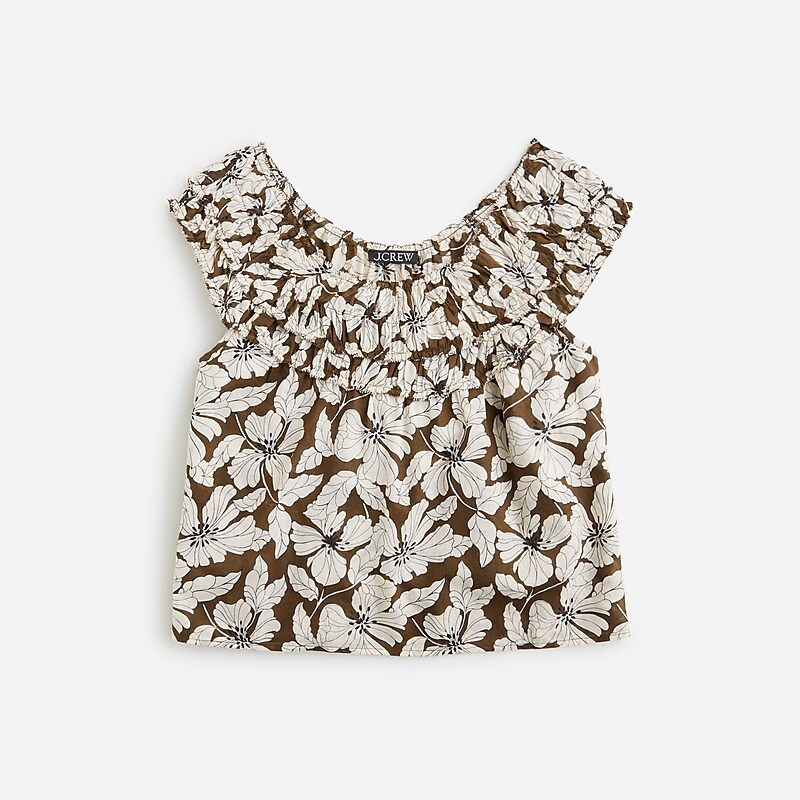 Chocolate Floral J.Crew Rosalie top in cotton voile | J.Crew Factory | EKRWA7690