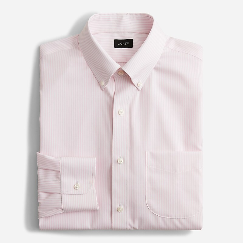 Classic Stripe Pink Whi J.Crew Bowery wrinkle-free dress shirt with button-down collar | J.Crew Factory | VPKQI6758