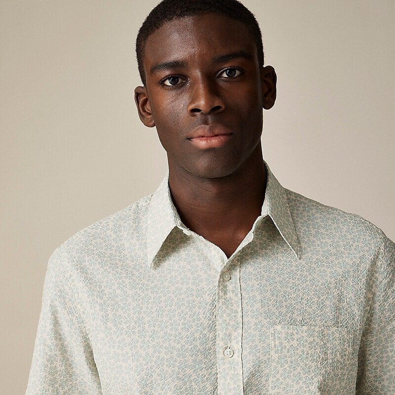 Clematis Overlay Cream J.Crew Short-sleeve seersucker shirt with point collar in print | J.Crew Factory | BRLUX8462