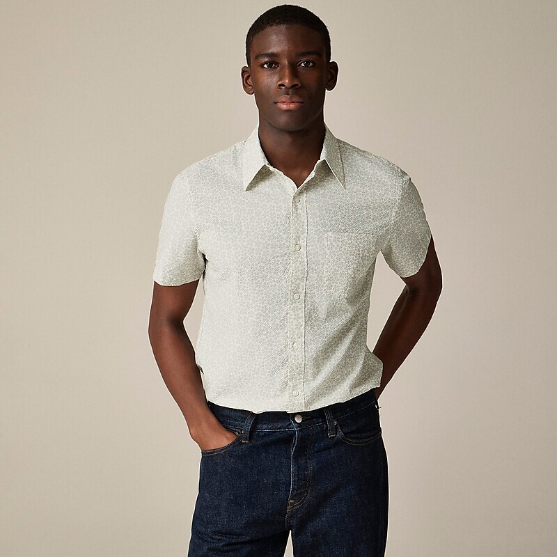 Clematis Overlay Cream J.Crew Short-sleeve seersucker shirt with point collar in print | J.Crew Factory | BRLUX8462