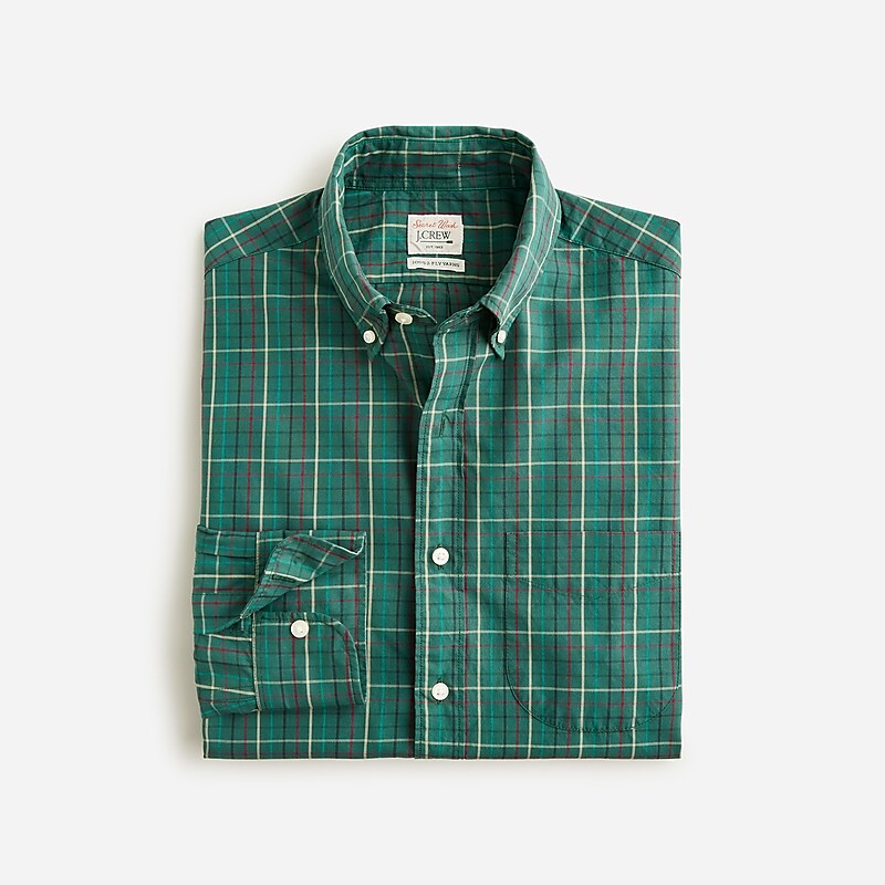 Cole Tattersall Pine Mu J.Crew Secret Wash cotton poplin shirt | J.Crew Factory | UYBCX7816