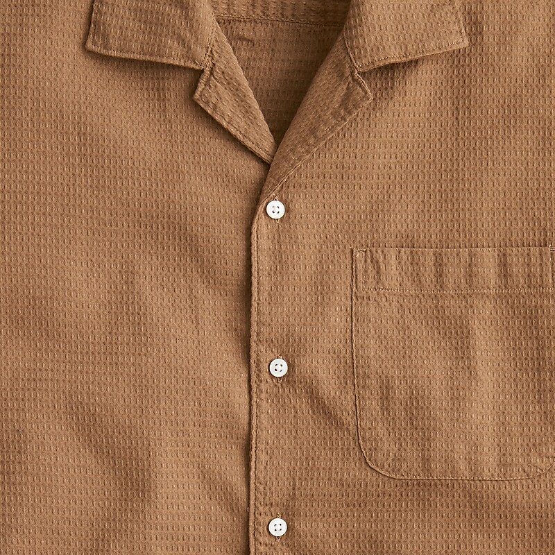 Dark Caramel J.Crew Relaxed short-sleeve textured cotton camp-collar shirt | J.Crew Factory | RNEBS2910