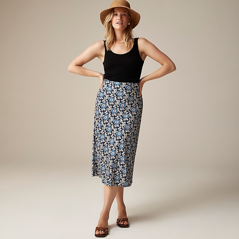 Dark Evening Floral J.Crew Gwyneth slip skirt in floral luster charmeuse | J.Crew Factory | FXOWG7938