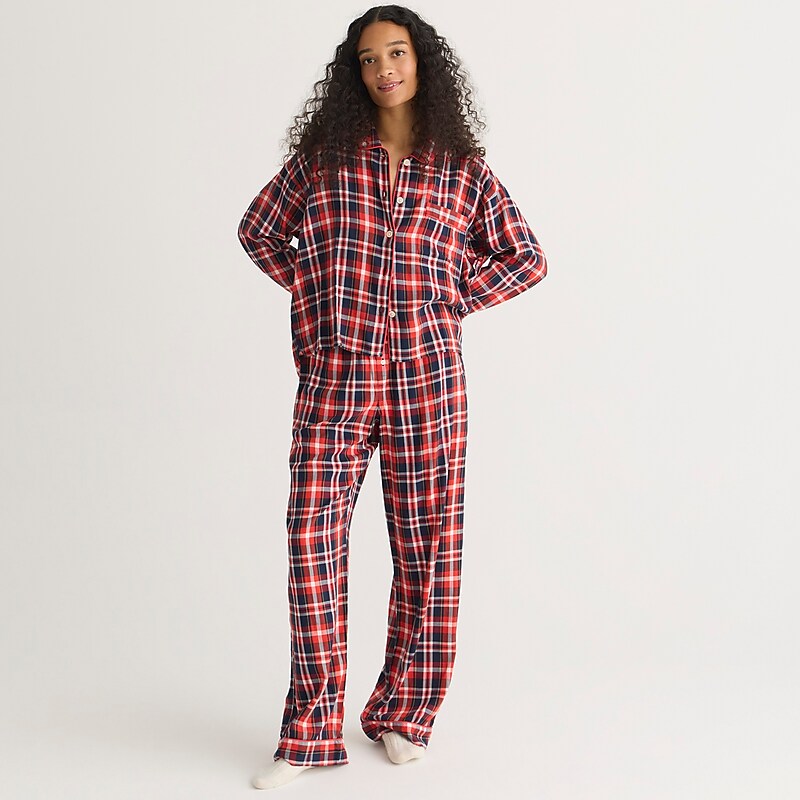 Dark Evening Plaid J.Crew Flannel long-sleeve cropped pajama pant set in plaid | J.Crew Factory | NIZQS8639