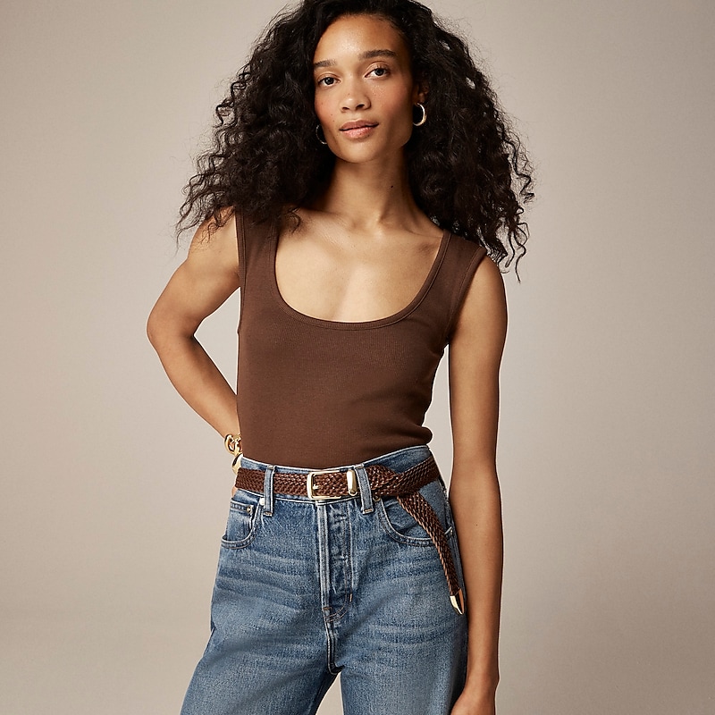 Dark Fudge J.Crew Cropped fine rib scoopneck tank top | J.Crew Factory | LCGSO3294