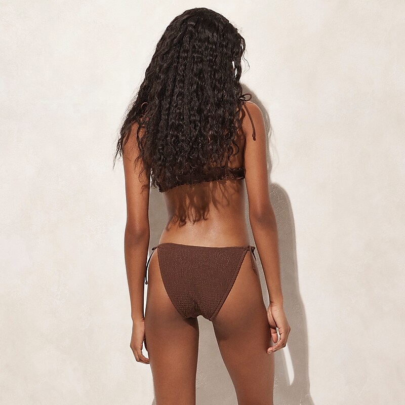 Dark Fudge J.Crew Smocked string bikini bottom | J.Crew Factory | JEKIQ4630