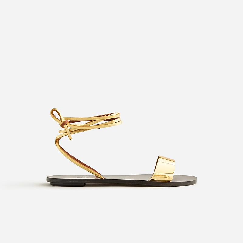 Dark Gold J.Crew Carsen made-in-Italy lace-up sandals in metallic leather | J.Crew Factory | EOWQK5740