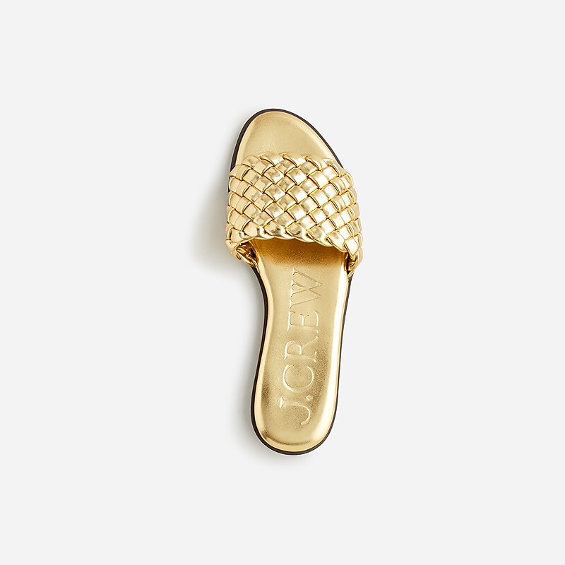 Dark Gold J.Crew Georgina woven sandals in metallic leather | J.Crew Factory | GBTLS9378