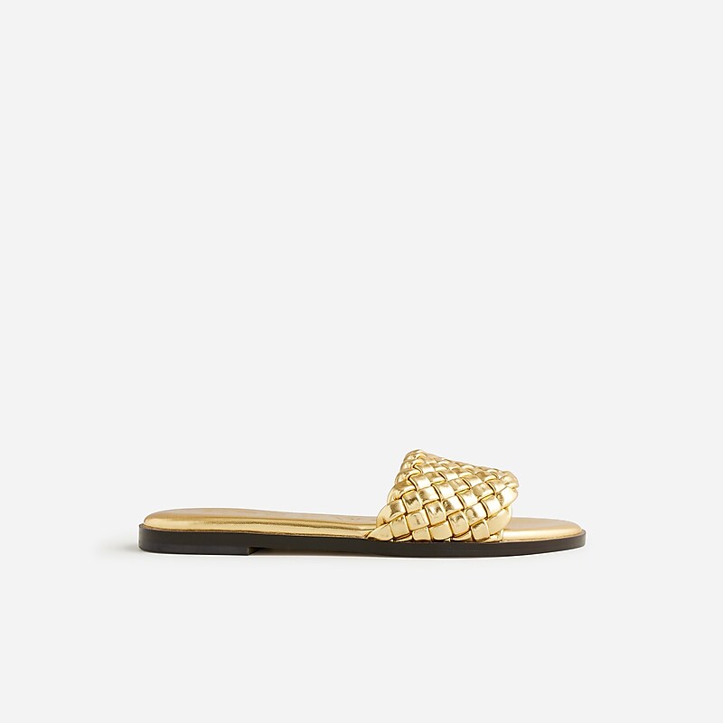 Dark Gold J.Crew Georgina woven sandals in metallic leather | J.Crew Factory | GBTLS9378