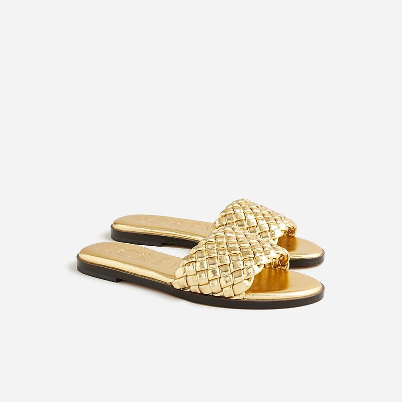 Dark Gold J.Crew Georgina woven sandals in metallic leather | J.Crew Factory | GBTLS9378