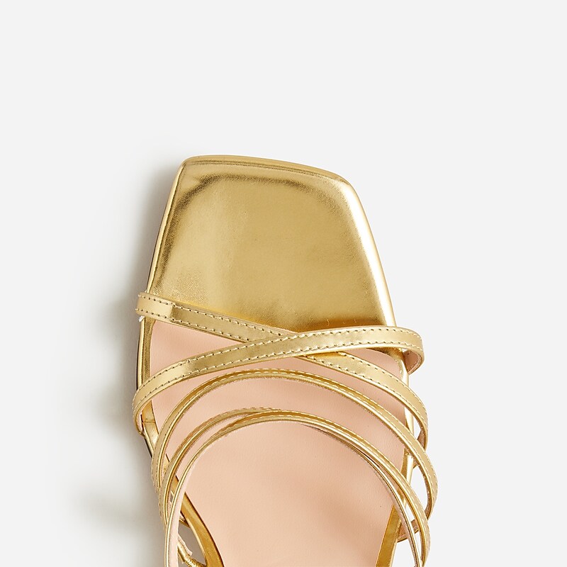 Dark Gold J.Crew Layne strappy-sandal heels in metallic leather | J.Crew Factory | NXFSH5924