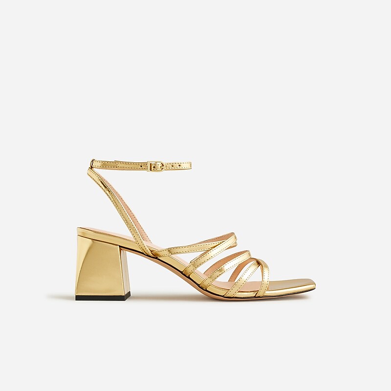 Dark Gold J.Crew Layne strappy-sandal heels in metallic leather | J.Crew Factory | NXFSH5924