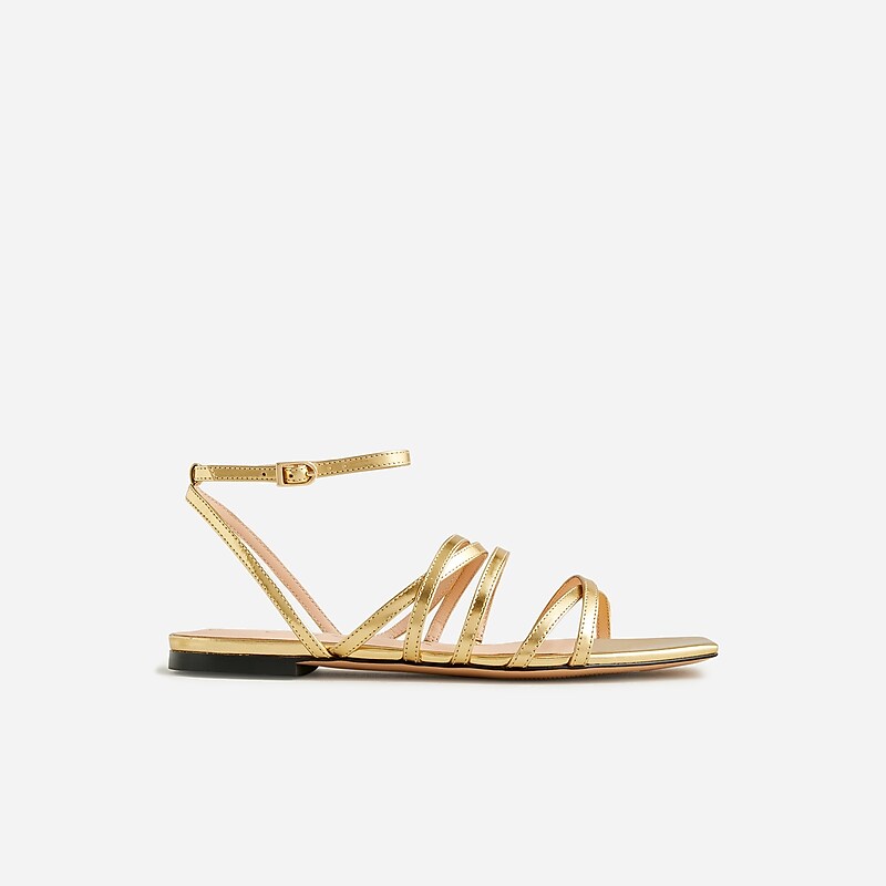 Dark Gold J.Crew New Capri strappy sandals in metallic leather | J.Crew Factory | RSCHD8436