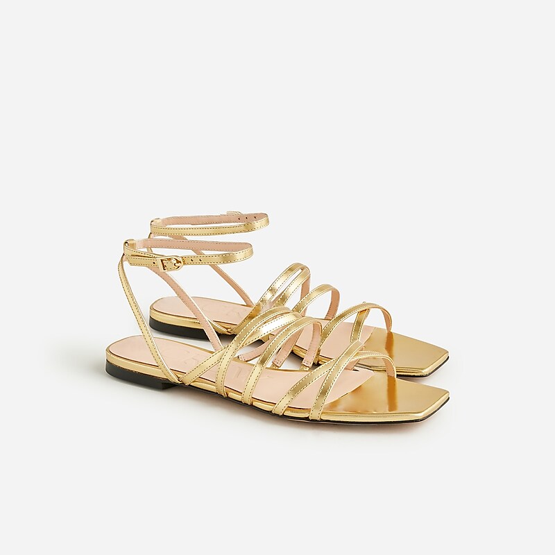 Dark Gold J.Crew New Capri strappy sandals in metallic leather | J.Crew Factory | RSCHD8436