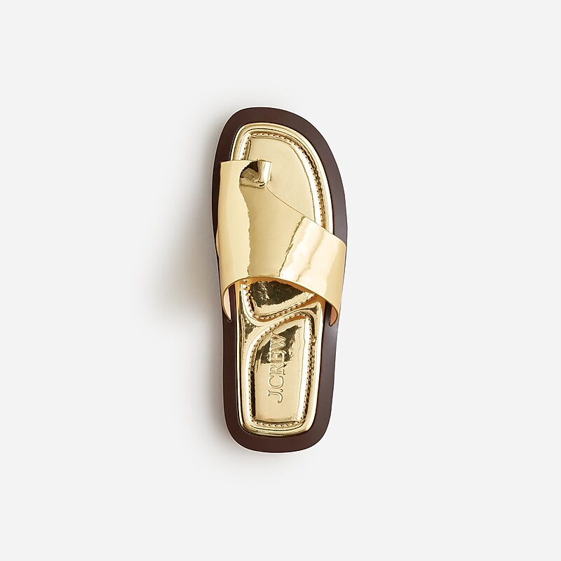 Dark Gold J.Crew Toe-ring slide sandals in metallic leather | J.Crew Factory | VKYJL6984