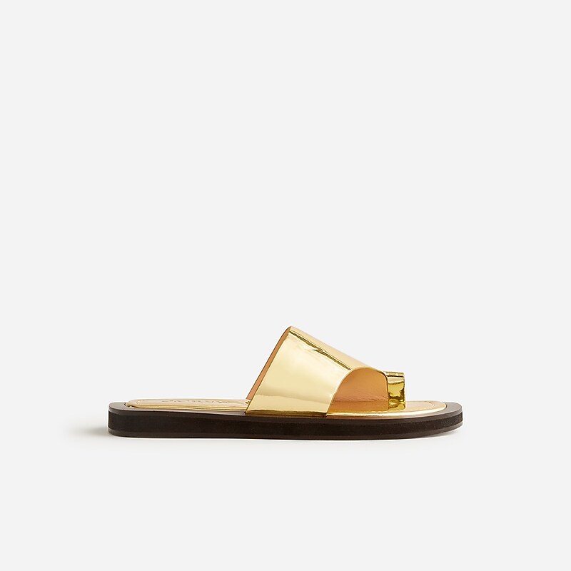 Dark Gold J.Crew Toe-ring slide sandals in metallic leather | J.Crew Factory | VKYJL6984