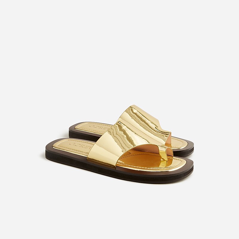 Dark Gold J.Crew Toe-ring slide sandals in metallic leather | J.Crew Factory | VKYJL6984