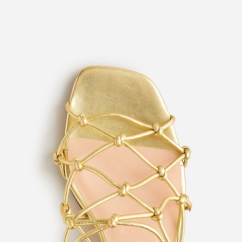 Dark Gold J.Crew Zadie knotted lace-up kitten heels in metallic leather | J.Crew Factory | DQIXU1093