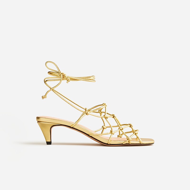 Dark Gold J.Crew Zadie knotted lace-up kitten heels in metallic leather | J.Crew Factory | DQIXU1093