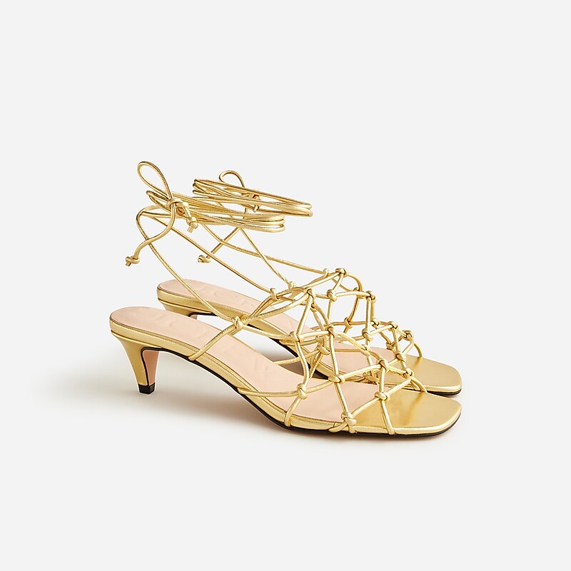 Dark Gold J.Crew Zadie knotted lace-up kitten heels in metallic leather | J.Crew Factory | DQIXU1093