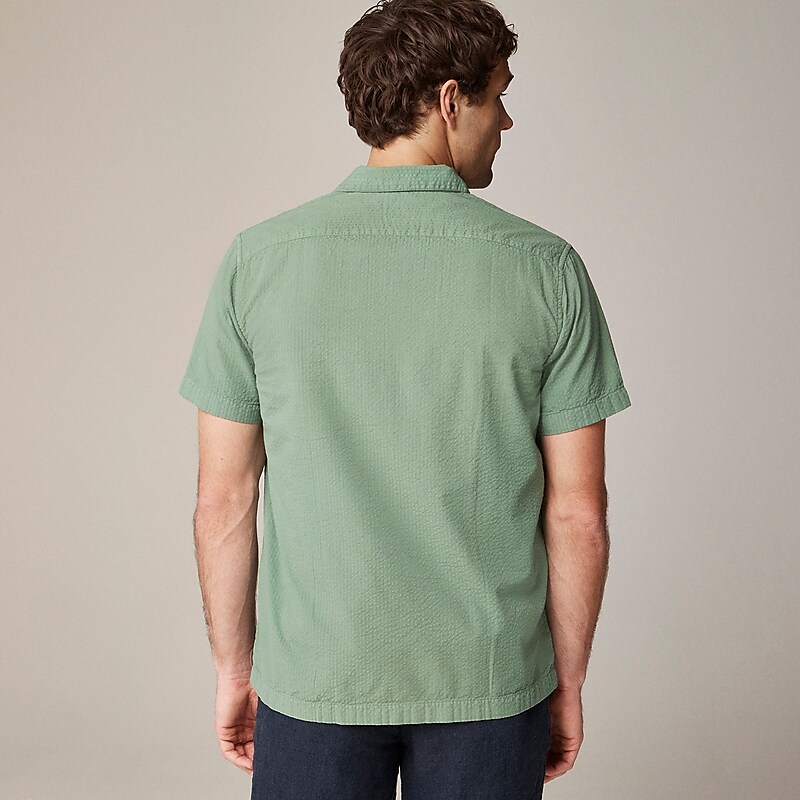 Dark Ivy J.Crew Short-sleeve garment-dyed seersucker camp-collar shirt | J.Crew Factory | UXREN7435