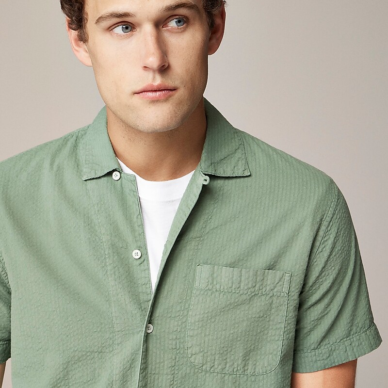 Dark Ivy J.Crew Short-sleeve garment-dyed seersucker camp-collar shirt | J.Crew Factory | UXREN7435