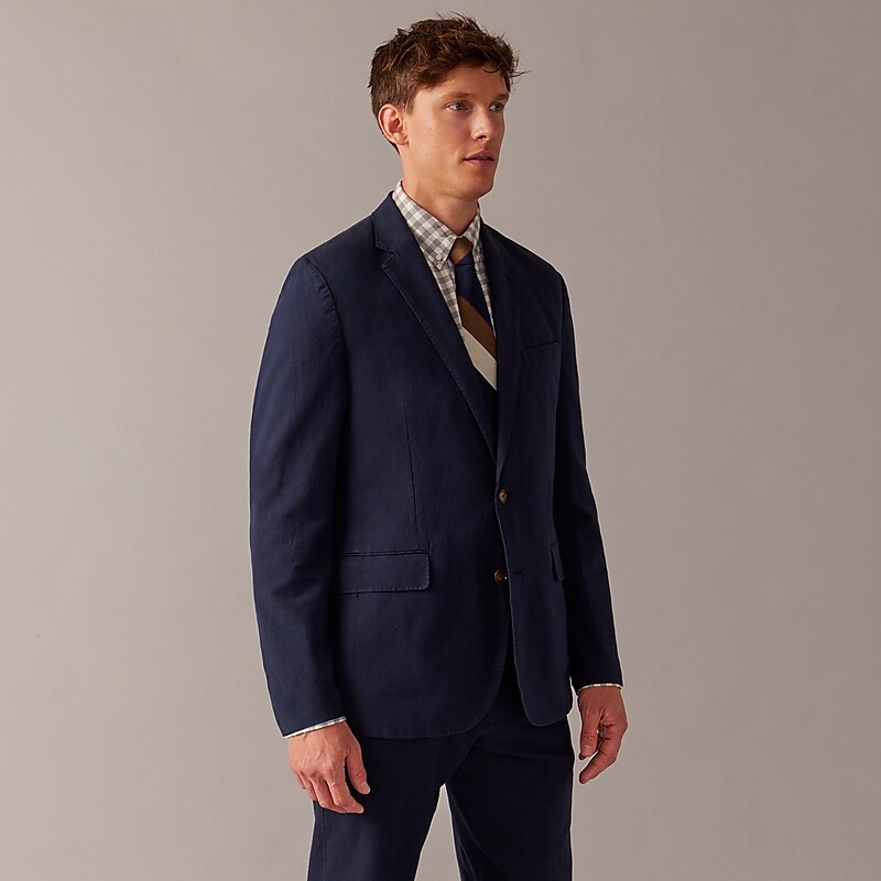 Dark Navy J.Crew Ludlow Slim-fit unstructured suit jacket in Irish cotton-linen blend | J.Crew Factory | TWULK7932