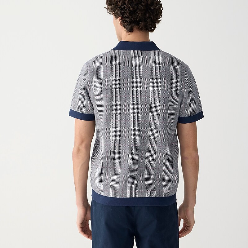 Darkest Indigo Mauve Pi J.Crew Short-sleeve heritage cotton sweater-polo in windowpane jacquard | J.Crew Factory | PXEKS4680