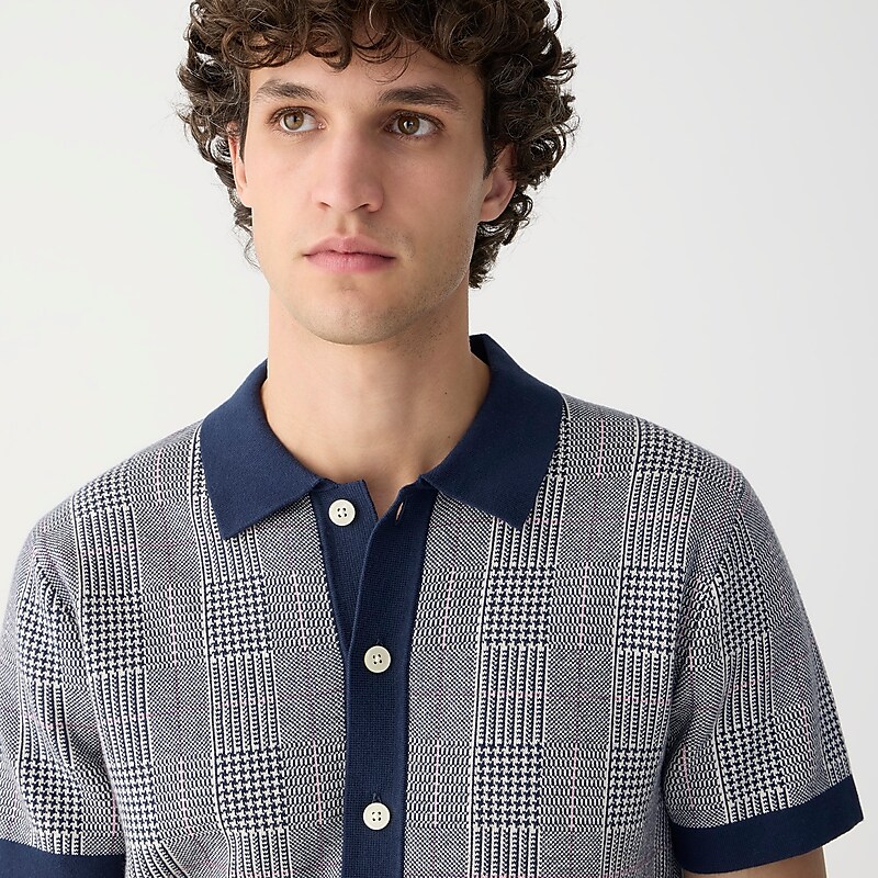 Darkest Indigo Mauve Pi J.Crew Short-sleeve heritage cotton sweater-polo in windowpane jacquard | J.Crew Factory | PXEKS4680