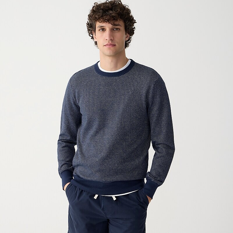 Darkest Indigo Natural J.Crew Cotton piqué-stitch crewneck sweater | J.Crew Factory | JPIEM4357