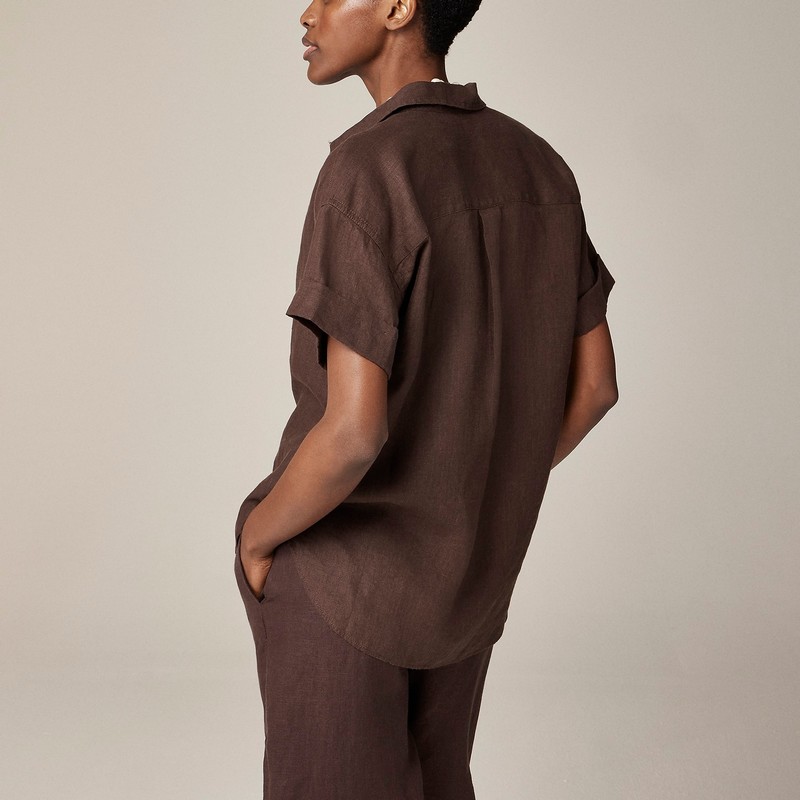 Deep Chocolate J.Crew Capitaine shirt in Baird McNutt Irish linen | J.Crew Factory | LHJIZ4831