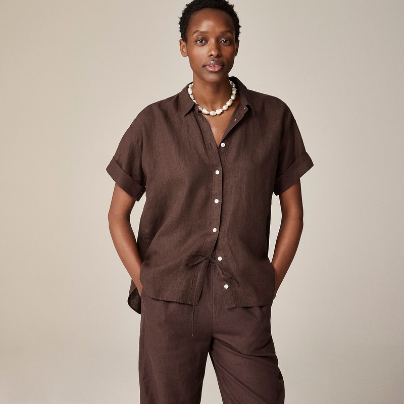 Deep Chocolate J.Crew Capitaine shirt in Baird McNutt Irish linen | J.Crew Factory | LHJIZ4831