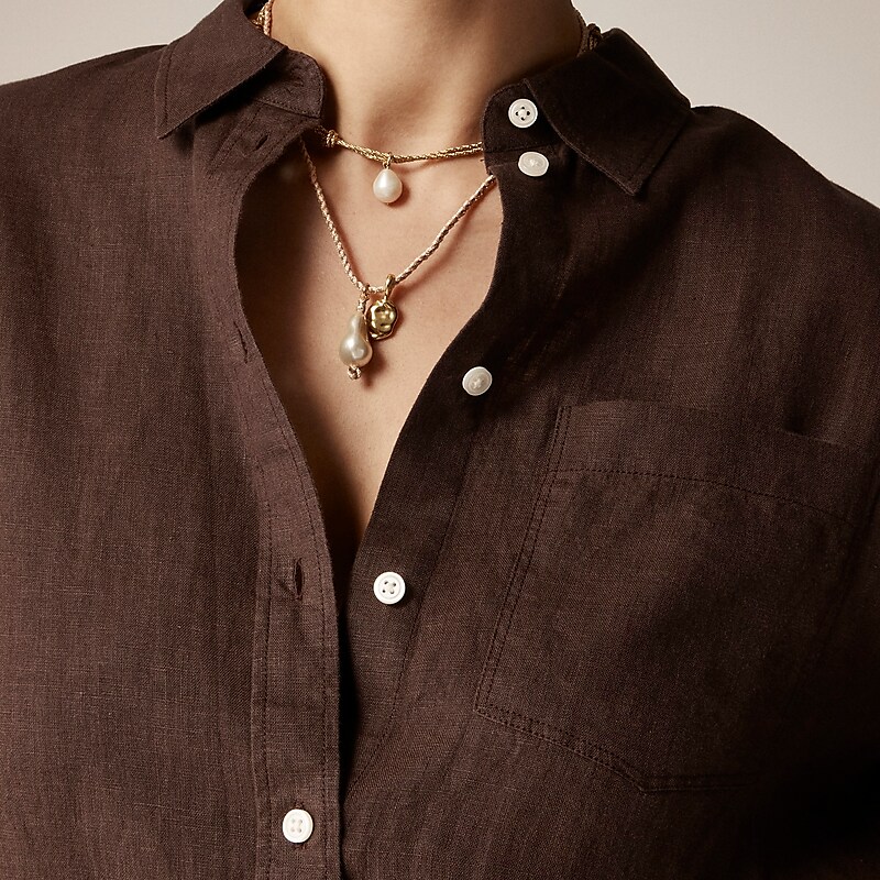 Deep Chocolate J.Crew Etienne oversized shirt in Baird McNutt Irish linen | J.Crew Factory | JGSTP0463