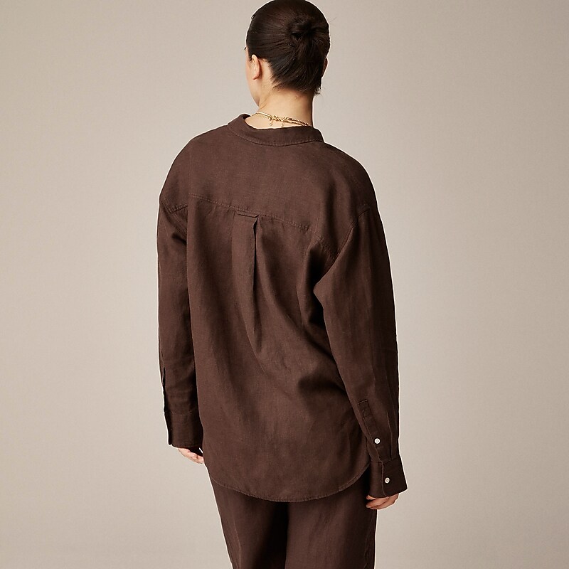 Deep Chocolate J.Crew Etienne oversized shirt in Baird McNutt Irish linen | J.Crew Factory | JGSTP0463