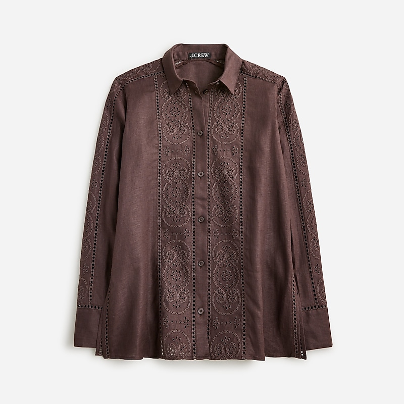 Deep Chocolate J.Crew Garçon classic shirt in eyelet linen | J.Crew Factory | UITOJ8465