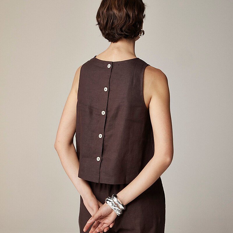 Deep Chocolate J.Crew Maxine button-back top in linen | J.Crew Factory | YCLZW3104