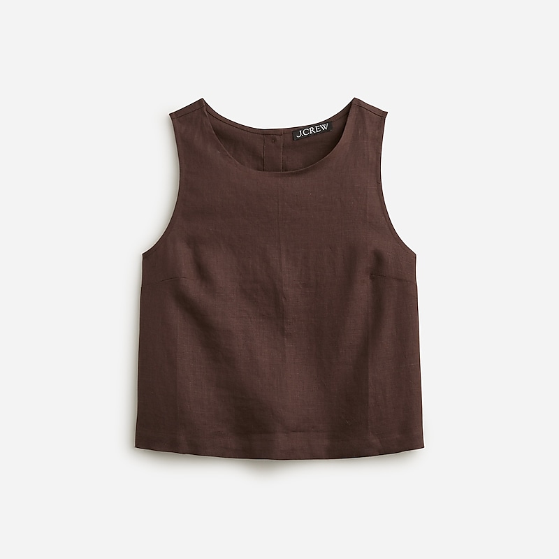 Deep Chocolate J.Crew Maxine button-back top in linen | J.Crew Factory | YCLZW3104