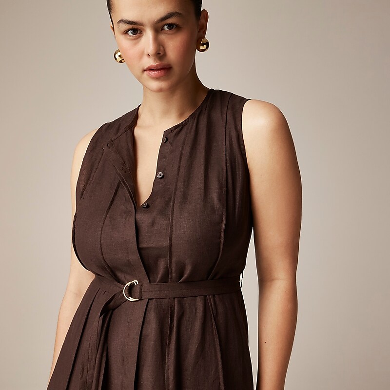 Deep Chocolate J.Crew Seamed tie-waist dress in linen | J.Crew Factory | WVYBH1708