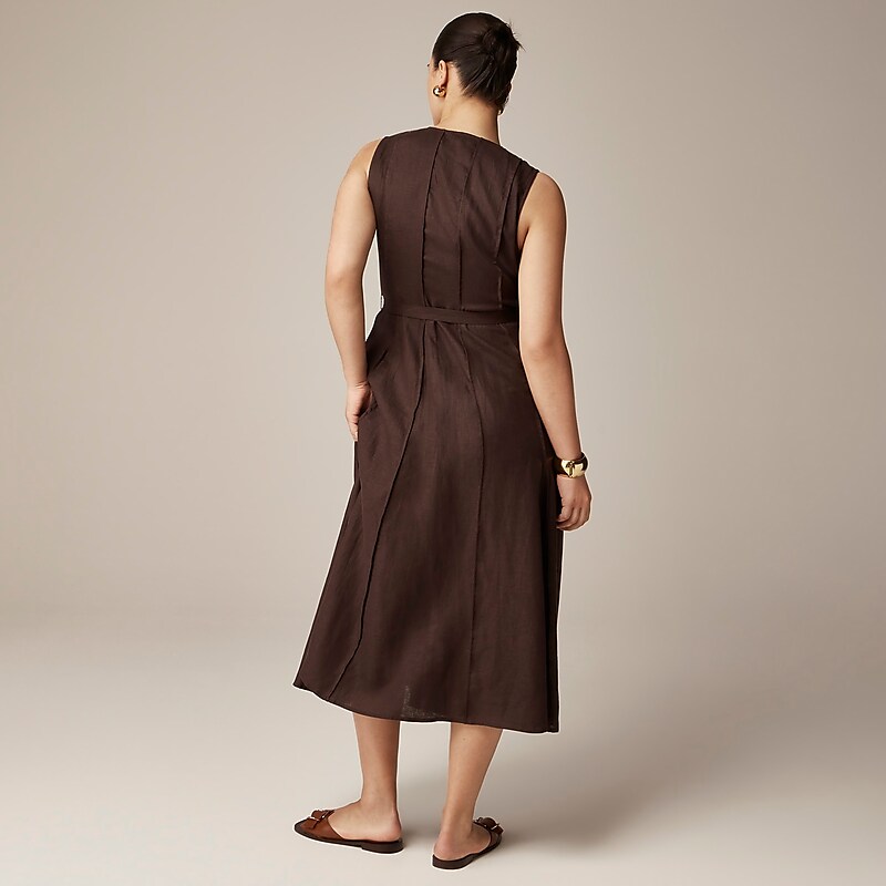 Deep Chocolate J.Crew Seamed tie-waist dress in linen | J.Crew Factory | WVYBH1708