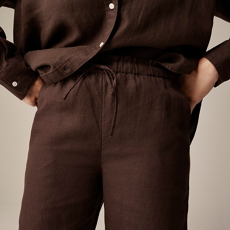 Deep Chocolate J.Crew Soleil pant in striped linen | J.Crew Factory | MRWIL8540