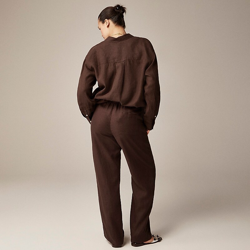 Deep Chocolate J.Crew Soleil pant in striped linen | J.Crew Factory | MRWIL8540