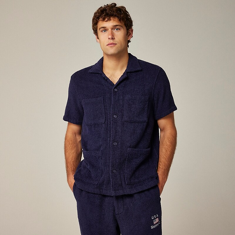 Deep Navy J.Crew Pre-order Limited-edition USA Swimming® X J.Crew terry cloth four-pocket graphic camp-collar shirt | J.Crew Factory | VTEDZ9247