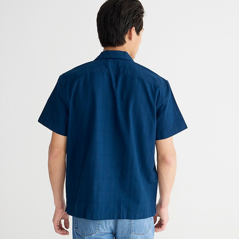 Deep Navy J.Crew Short-sleeve textured cotton camp-collar shirt | J.Crew Factory | WTHCG2489