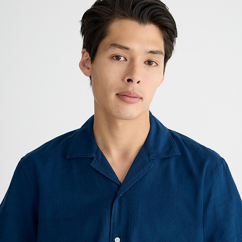 Deep Navy J.Crew Short-sleeve textured cotton camp-collar shirt | J.Crew Factory | WTHCG2489