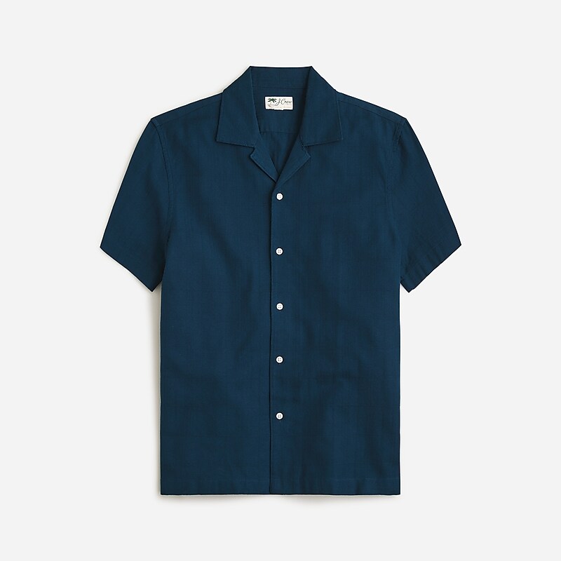 Deep Navy J.Crew Short-sleeve textured cotton camp-collar shirt | J.Crew Factory | WTHCG2489