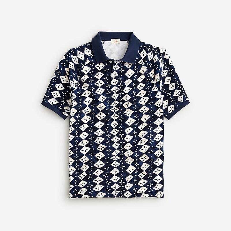 Diamond Block Navy Ivor J.Crew Terry cloth polo shirt | J.Crew Factory | FRZBI4621