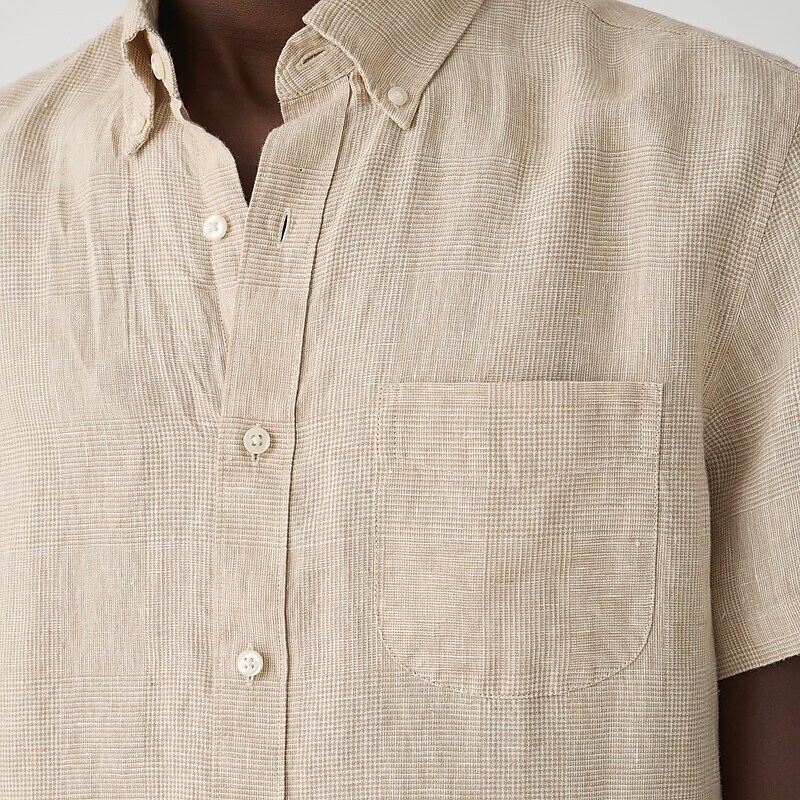 Downing Glen Plaid Tan J.Crew Short-sleeve linen shirt in print | J.Crew Factory | CJBRG0914