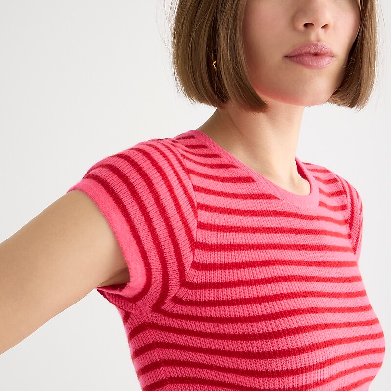 Dragonfruit Cardinal J.Crew Ribbed featherweight cashmere T-shirt | J.Crew Factory | ZXVAB2849