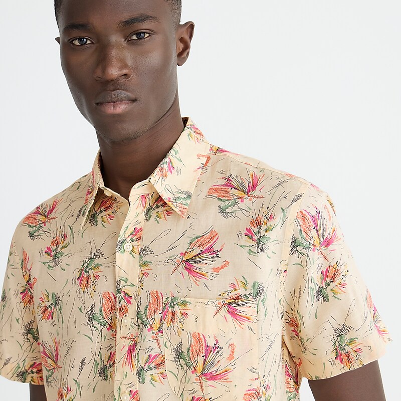 Dune Flower Natural Mul J.Crew Short-sleeve cotton-linen blend shirt in print | J.Crew Factory | TVMXC6385