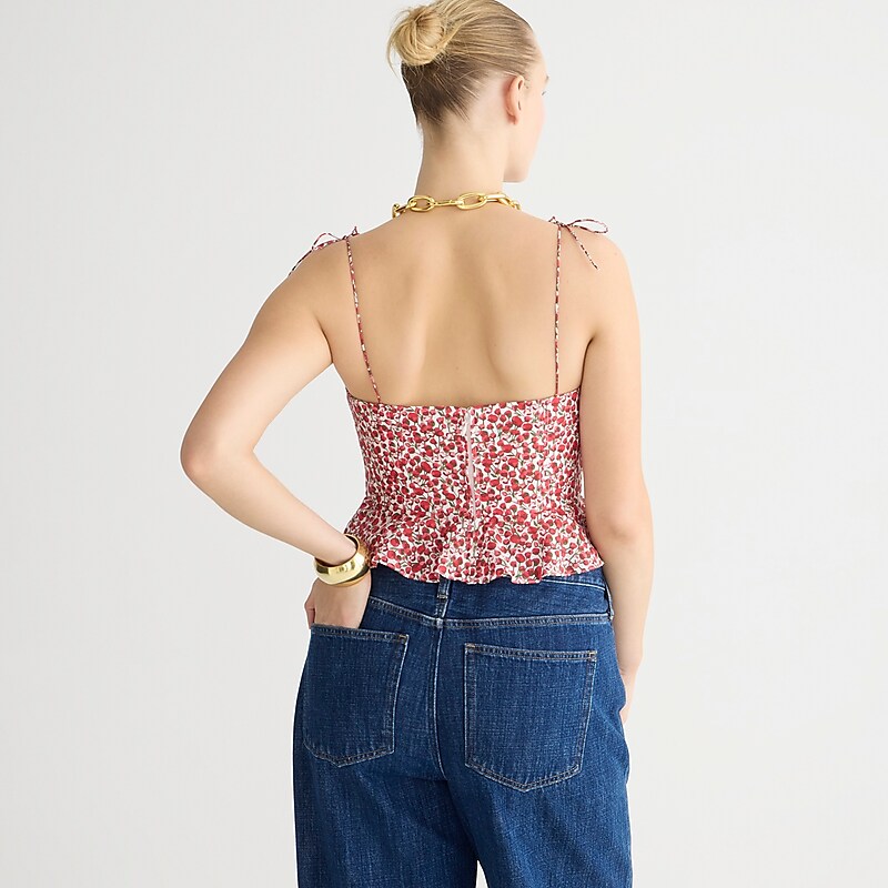 Elizas Red J.Crew Cropped bustier peplum top in Liberty® Eliza's Red fabric | J.Crew Factory | WEQHD1567